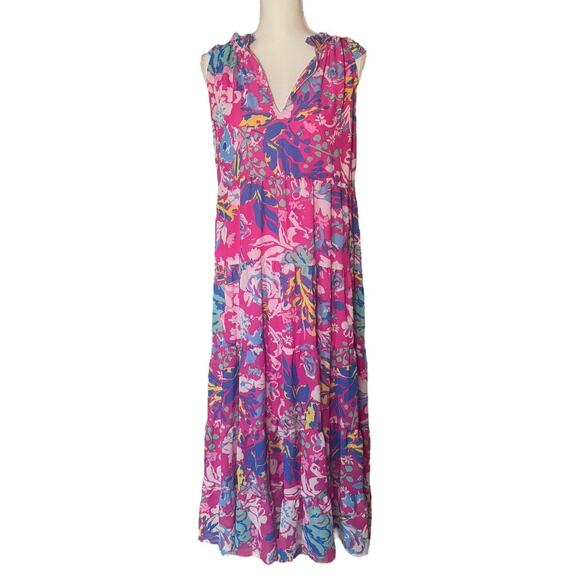 Mudpie Pink and Blue Tiered Maxi Dress - Size Small - Picture 1 of 5